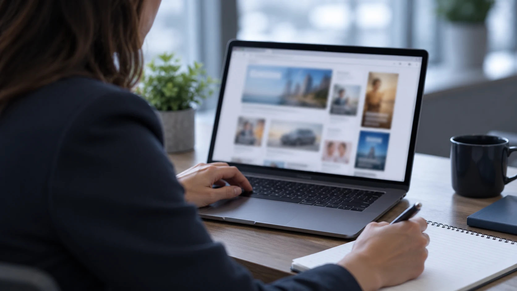 Médiaelemző egy laptop képernyőjét vizsgálja