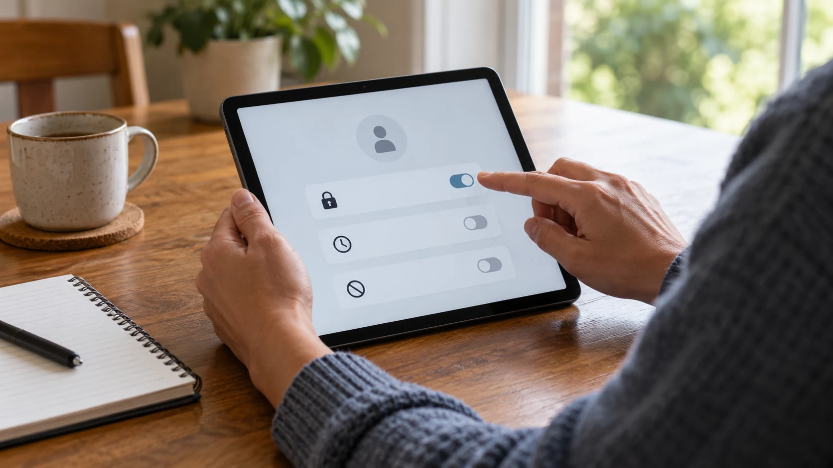 Lezárt laptop és a játék szüneteltetését jelző kártya
