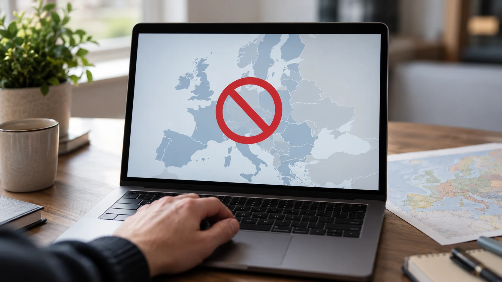 Laptop helyalapú hozzáférés-ellenőrzést jelző képernyővel